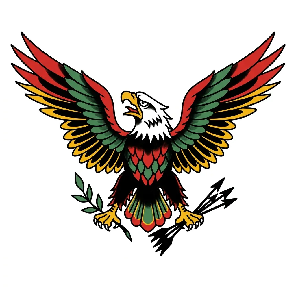 AI generated example: american traditional tattoo design, an eagle with spread wings, on a white background